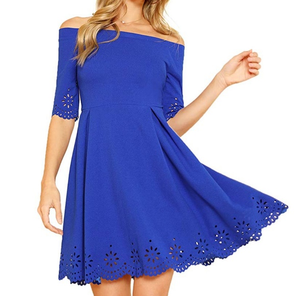 C.C. Boutique Dresses & Skirts - FINAL PRICE Royal Blue Eyelet Shoulder Mini Dress